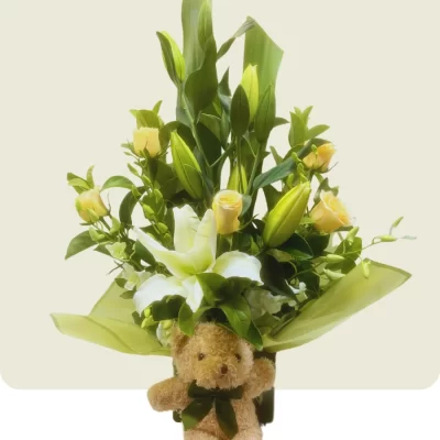 bear and flower arrangment